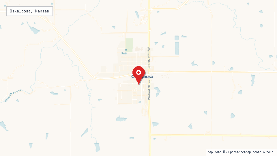 Street map of Oskaloosa, Kansas with location pin