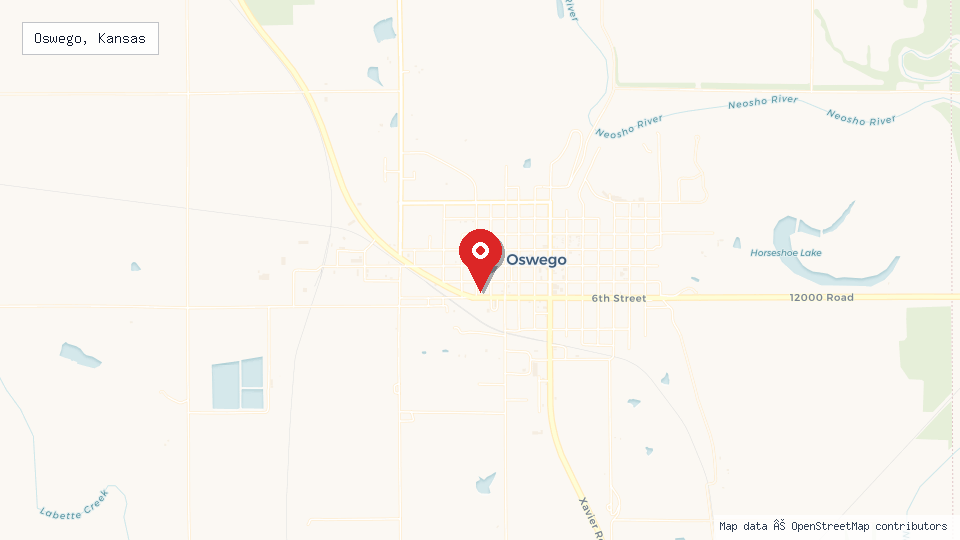 Street map of Oswego, Kansas with location pin