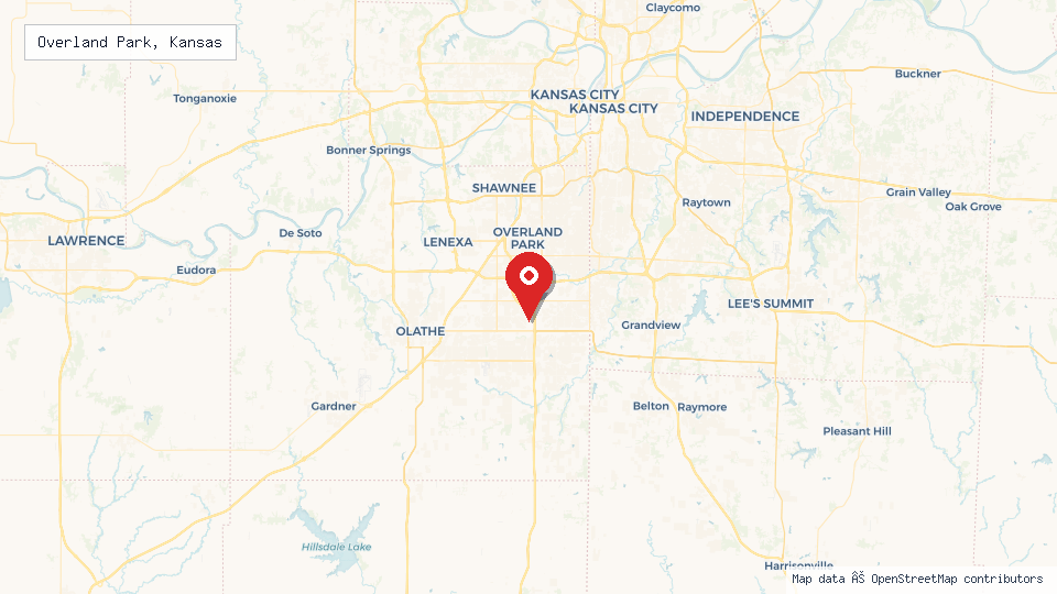 Street map of Overland Park, Kansas with location pin
