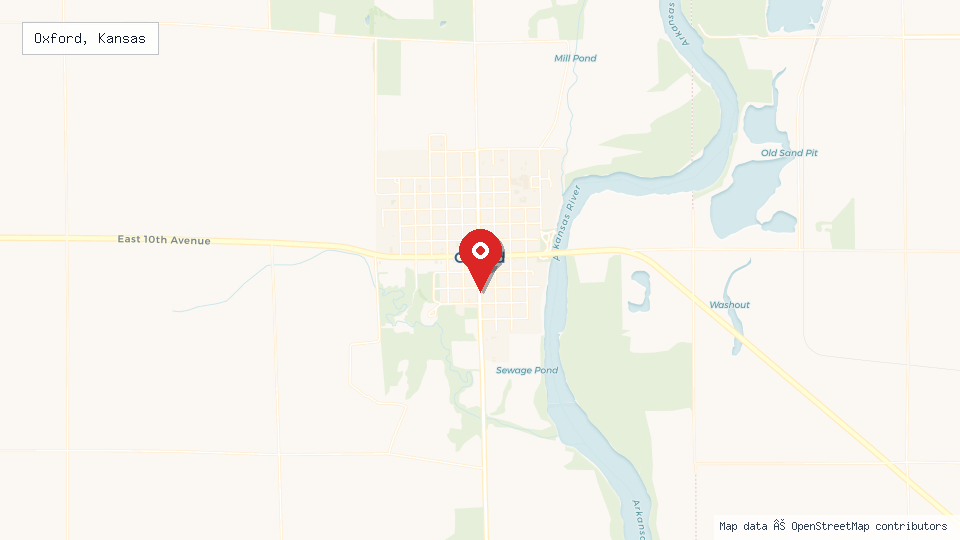 Street map of Oxford, Kansas with location pin