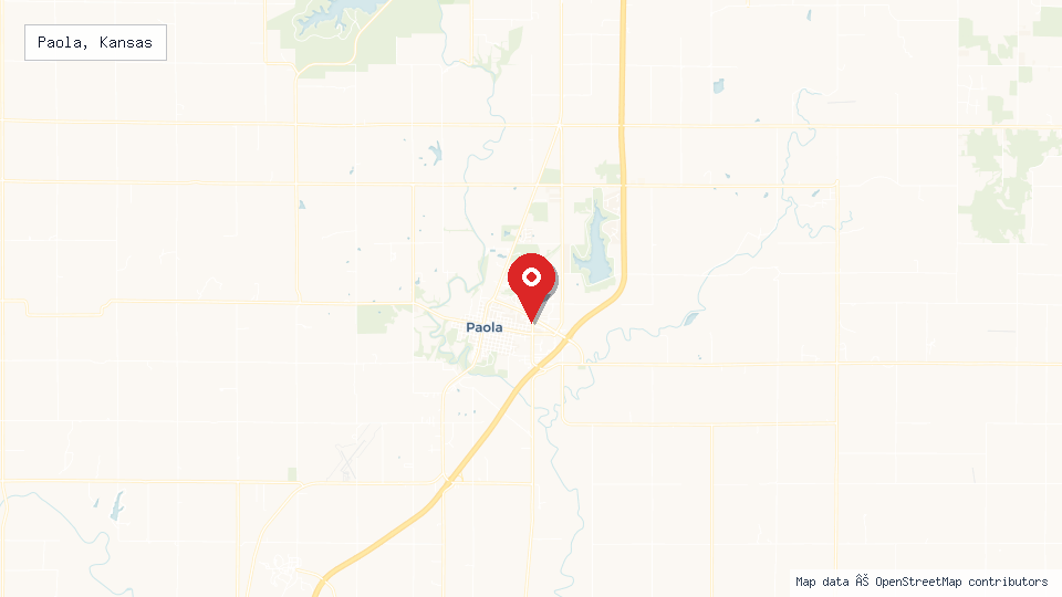 Street map of Paola, Kansas with location pin