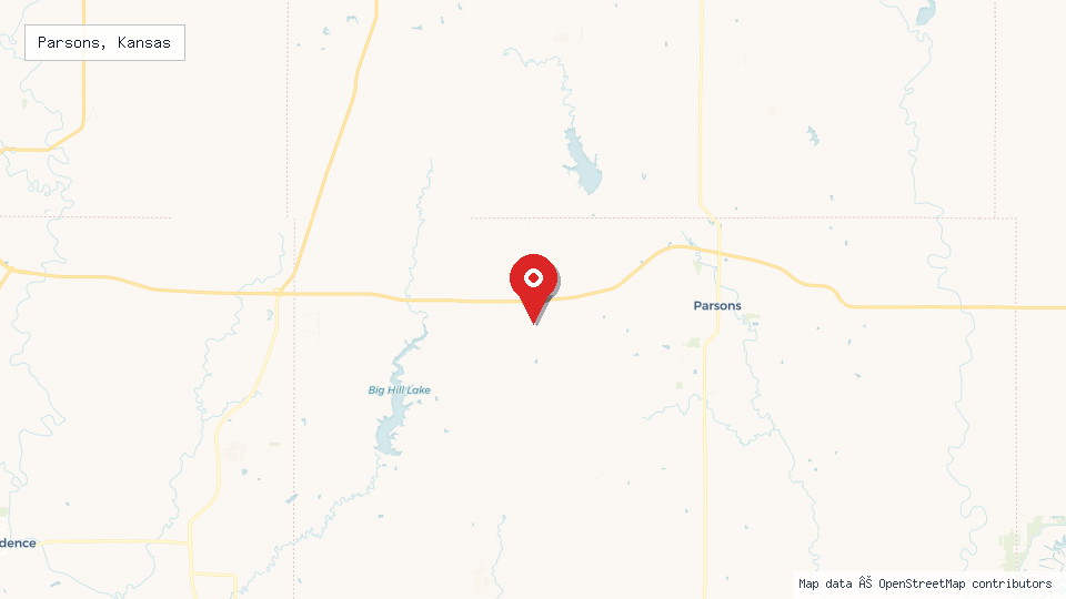 Street map of Parsons, Kansas with location pin