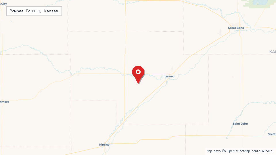 Street map of Pawnee County, Kansas with location pin