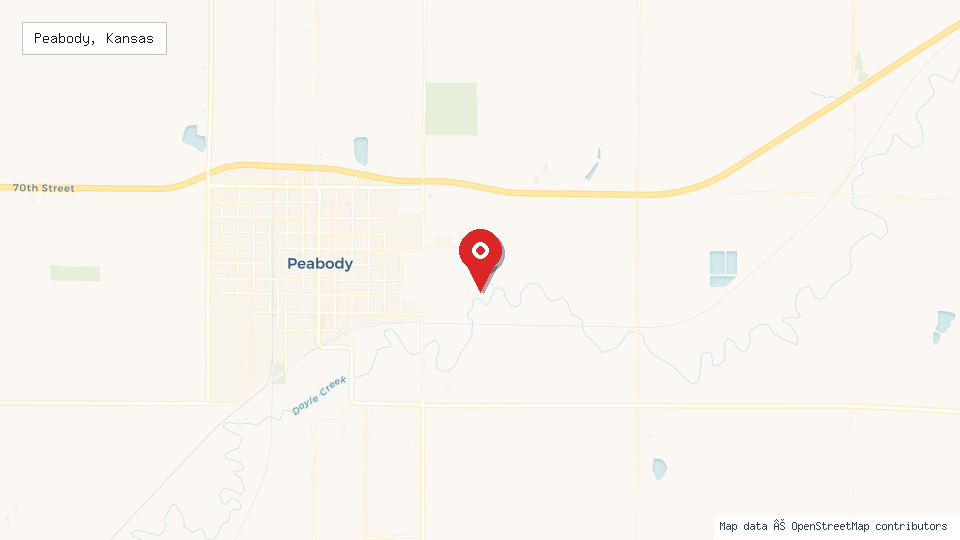 Street map of Peabody, Kansas with location pin