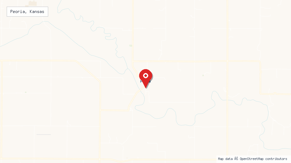 Street map of Peoria, Kansas with location pin