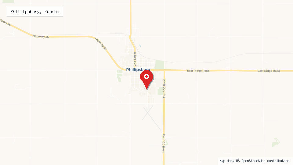 Street map of Phillipsburg, Kansas with location pin
