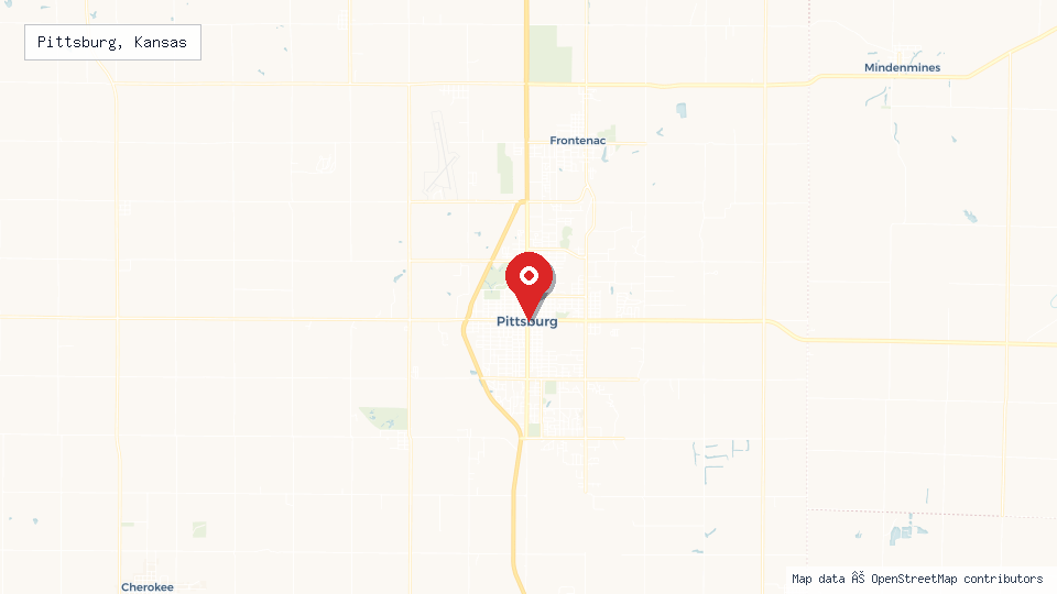 Street map of Pittsburg, Kansas with location pin