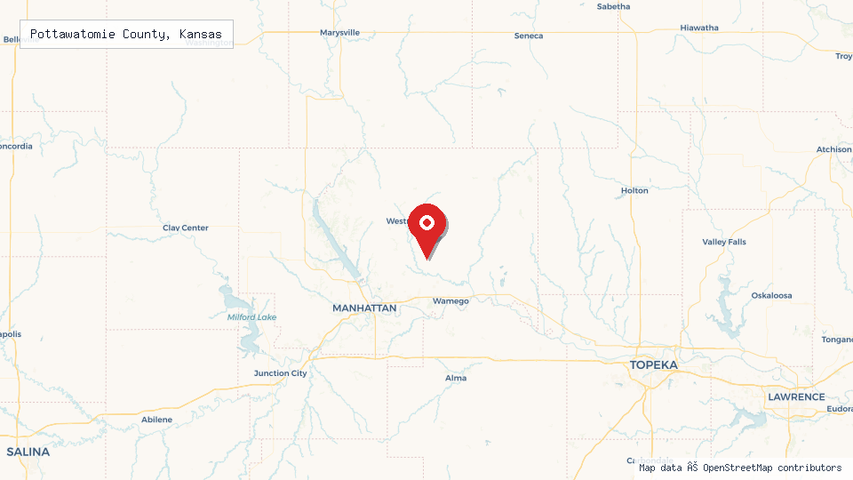 Street map of Pottawatomie County, Kansas with location pin