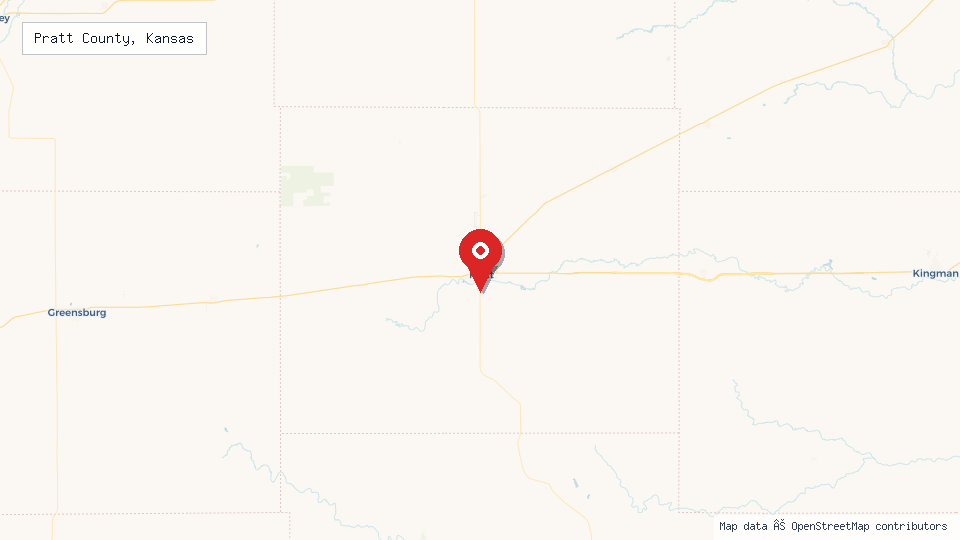 Street map of Pratt County, Kansas with location pin