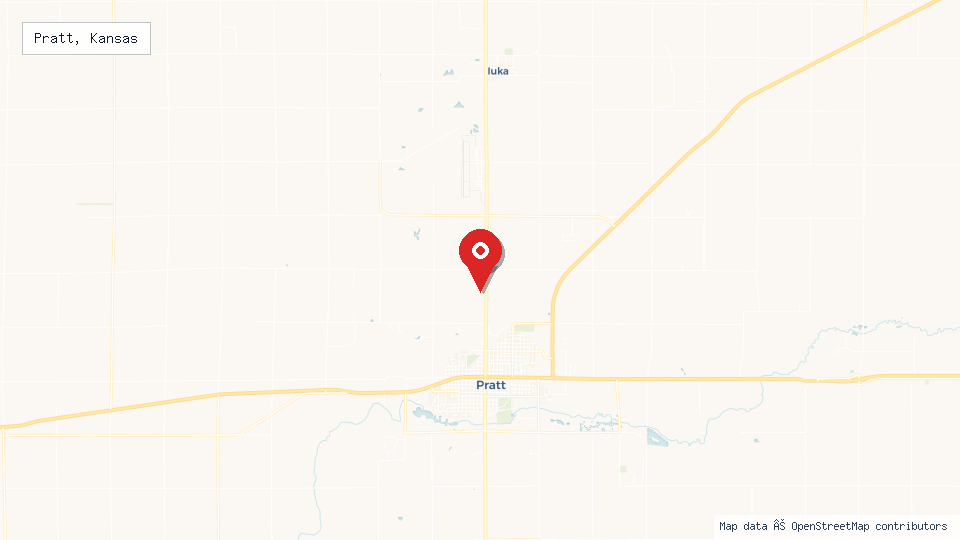 Street map of Pratt, Kansas with location pin