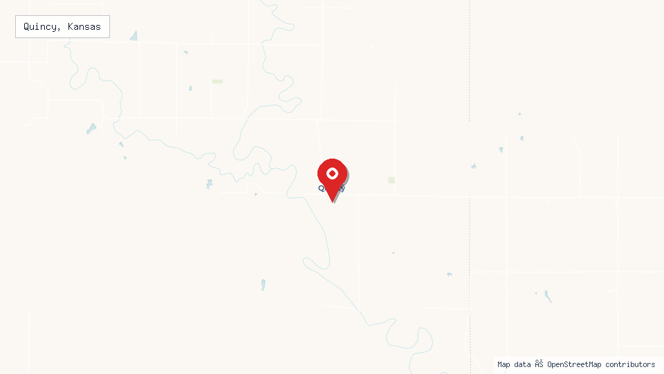 Street map of Quincy, Kansas with location pin