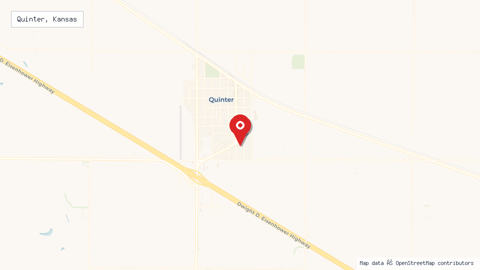 Street map of Quinter, Kansas with location pin