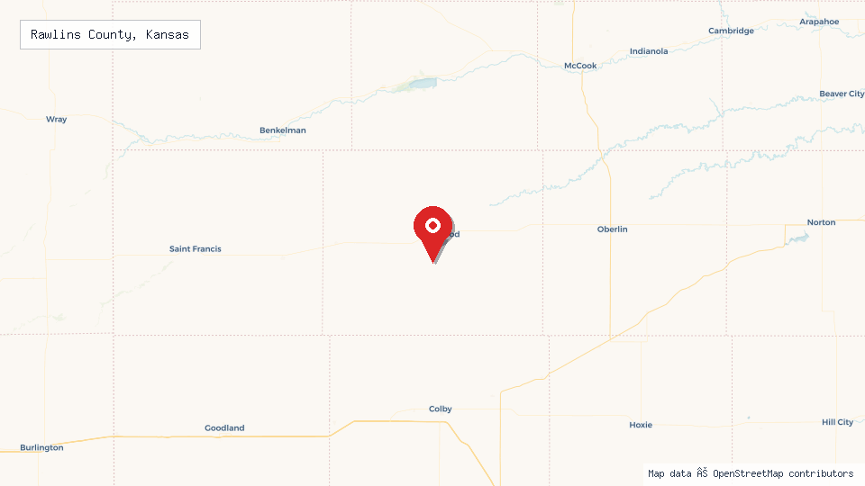Street map of Rawlins County, Kansas with location pin