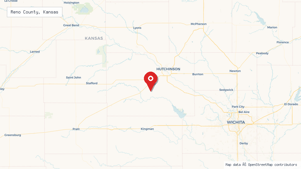 Street map of Reno County, Kansas with location pin