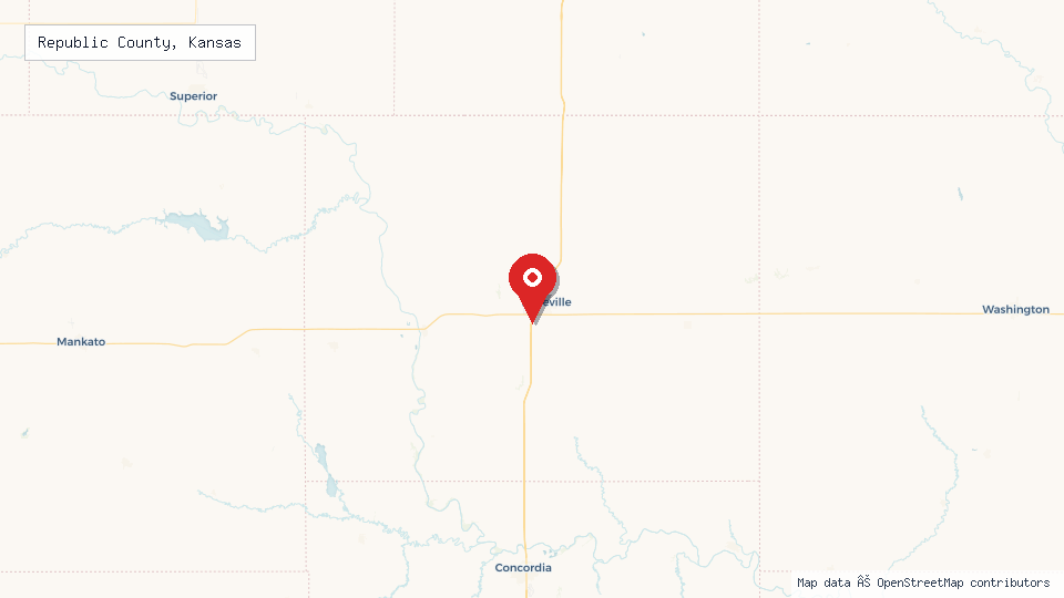 Street map of Republic County, Kansas with location pin