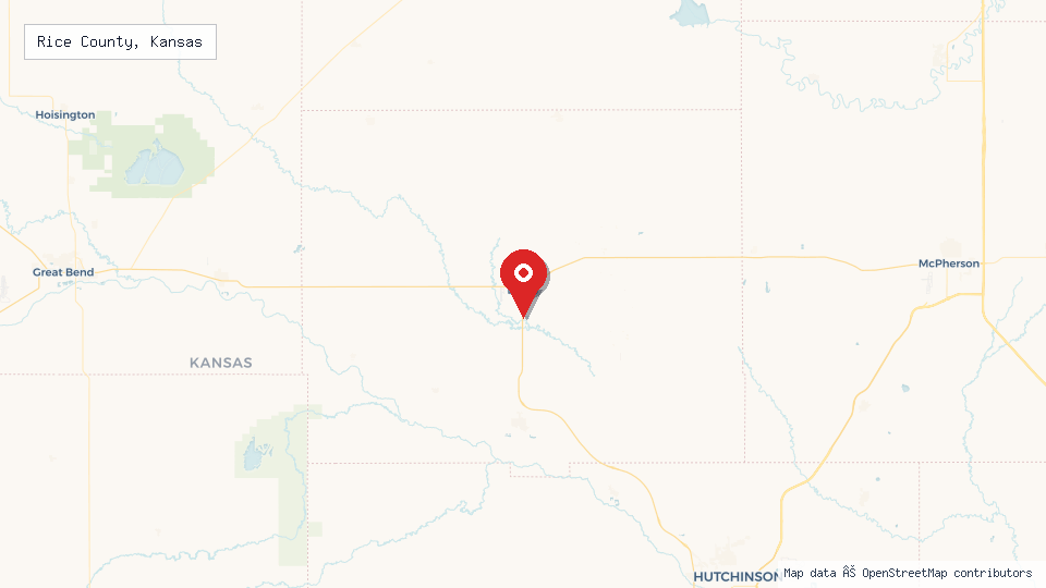 Street map of Rice County, Kansas with location pin