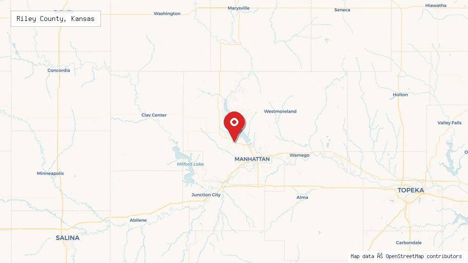 Street map of Riley County, Kansas with location pin