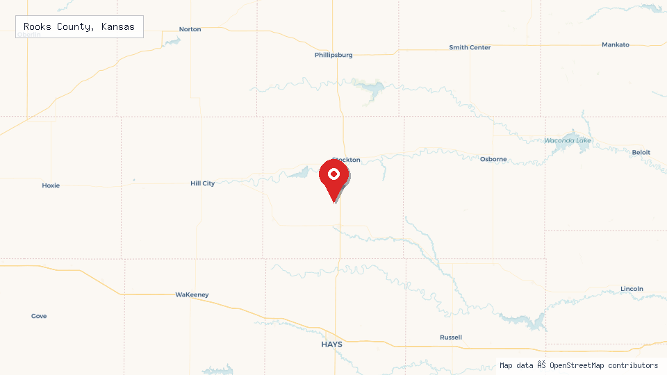 Street map of Rooks County, Kansas with location pin
