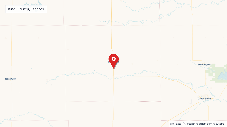 Street map of Rush County, Kansas with location pin