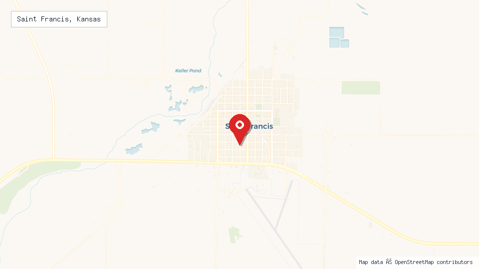 Street map of Saint Francis, Kansas with location pin
