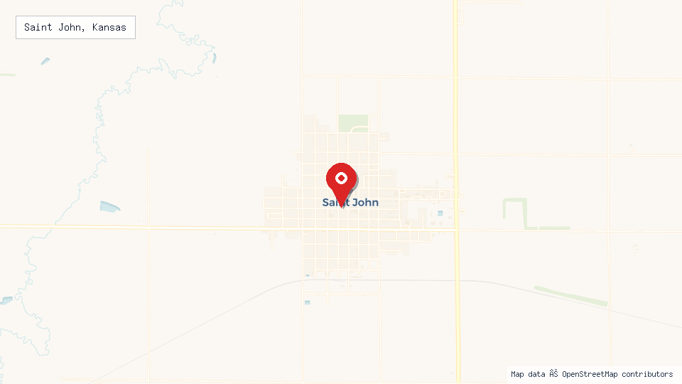 Street map of Saint John, Kansas with location pin