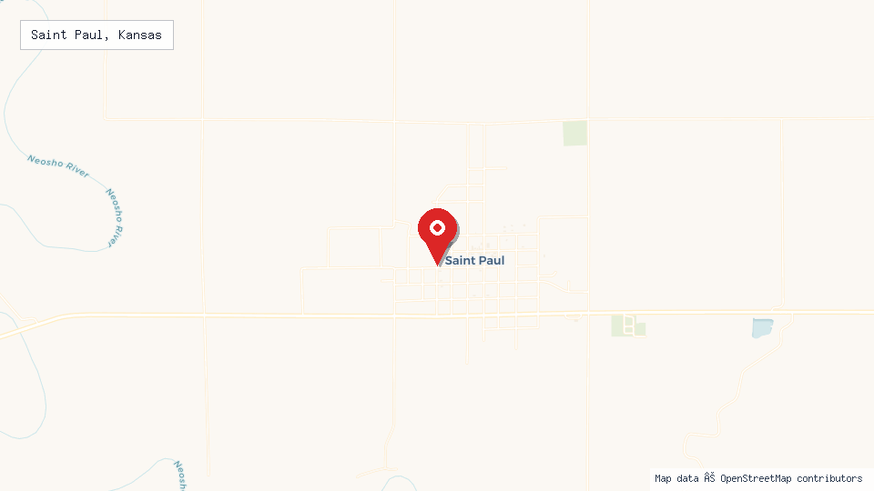 Street map of Saint Paul, Kansas with location pin