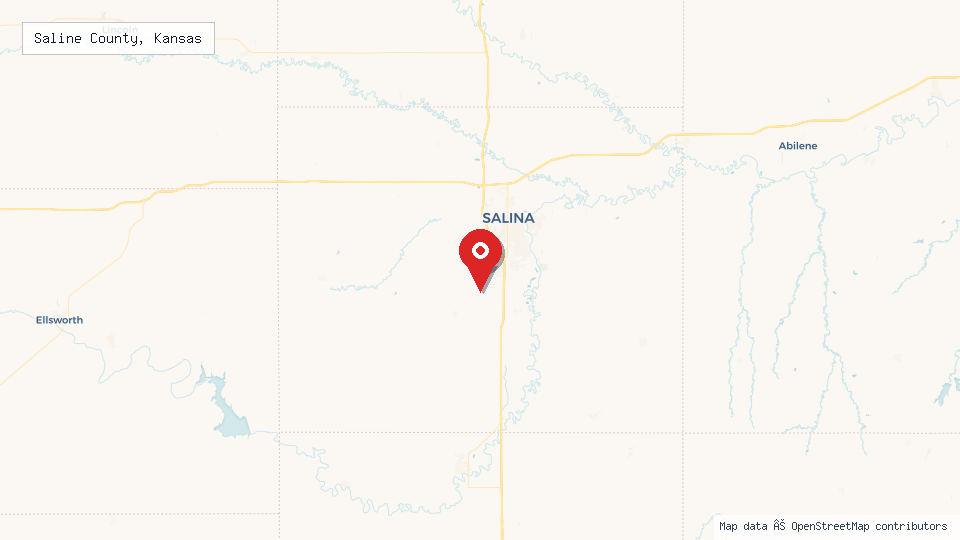 Street map of Saline County, Kansas with location pin