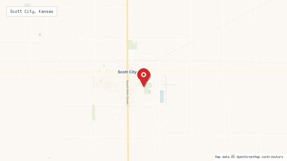Street map of Scott City, Kansas with location pin