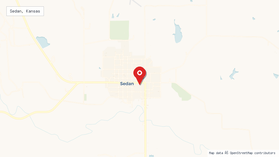 Street map of Sedan, Kansas with location pin