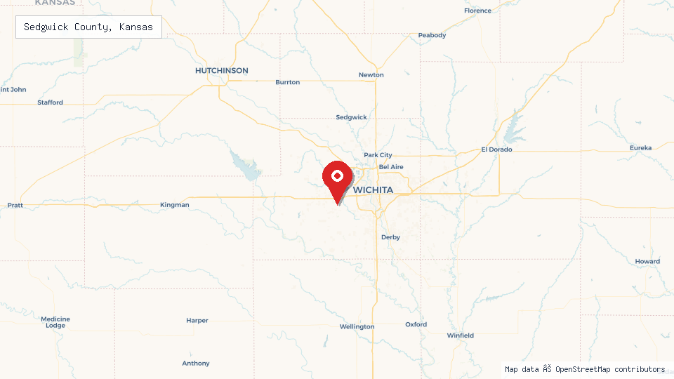 Street map of Sedgwick County, Kansas with location pin