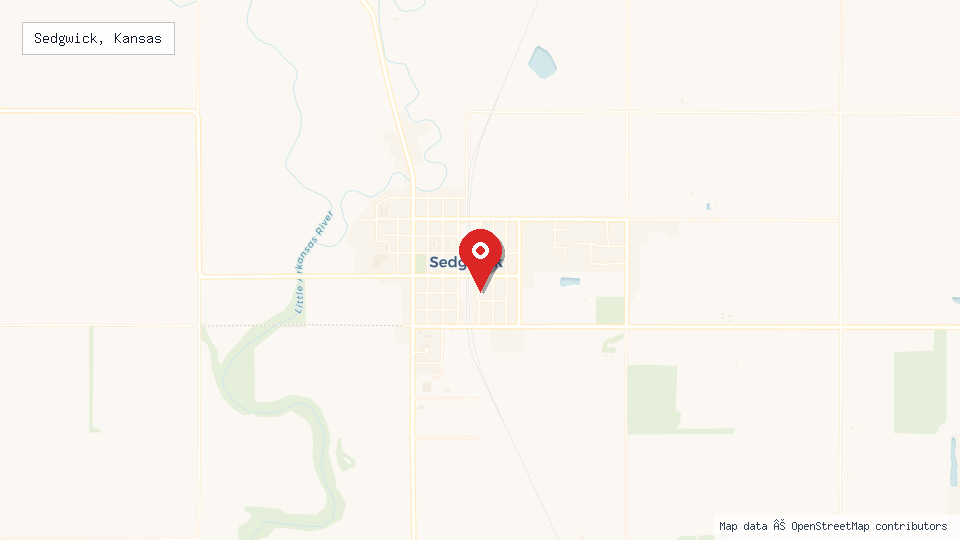 Street map of Sedgwick, Kansas with location pin