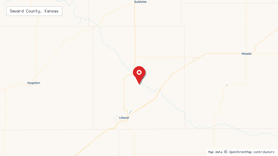 Street map of Seward County, Kansas with location pin