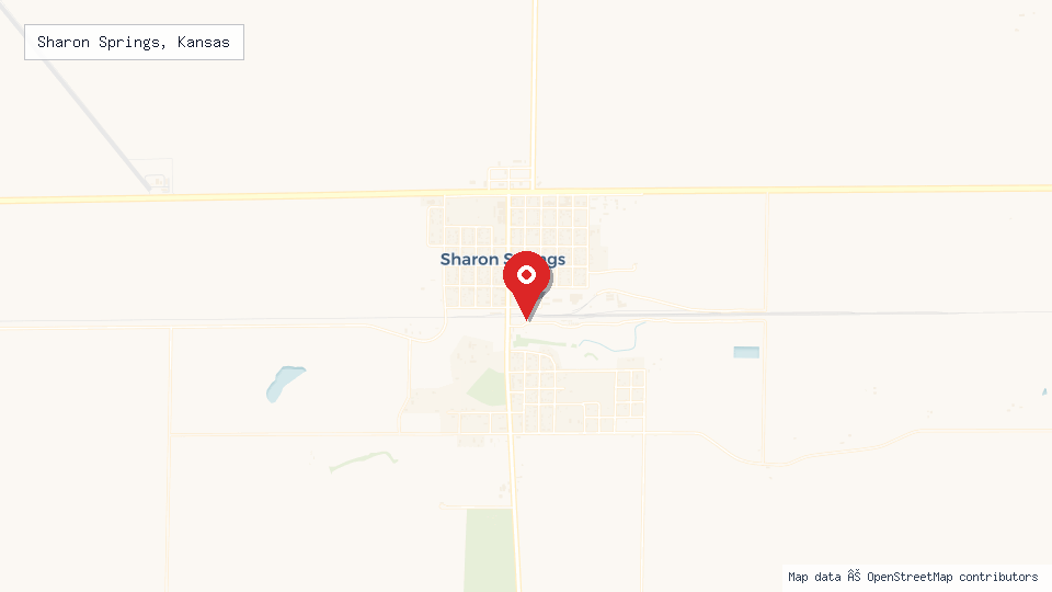 Street map of Sharon Springs, Kansas with location pin