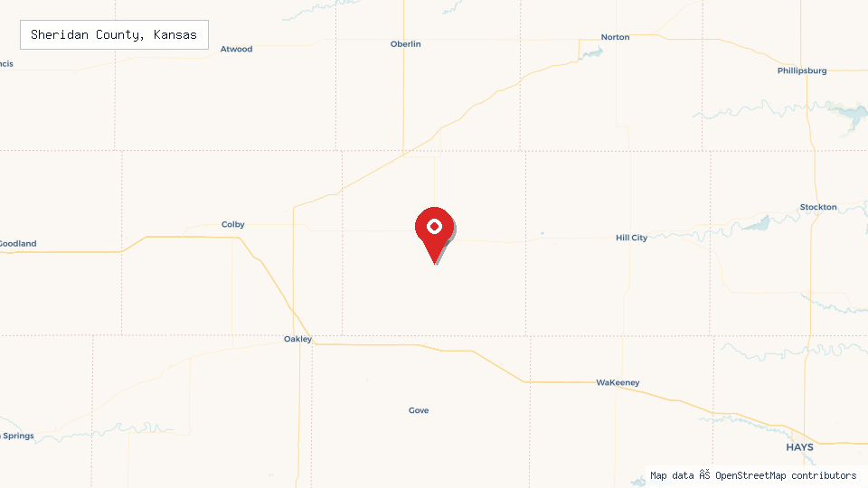 Street map of Sheridan County, Kansas with location pin