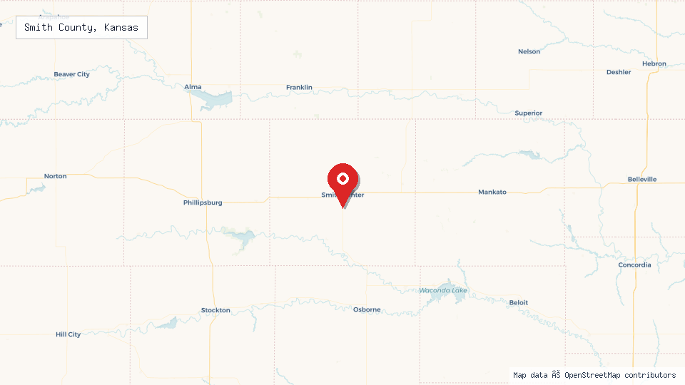Street map of Smith County, Kansas with location pin