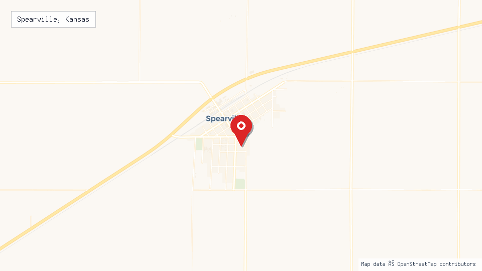 Street map of Spearville, Kansas with location pin