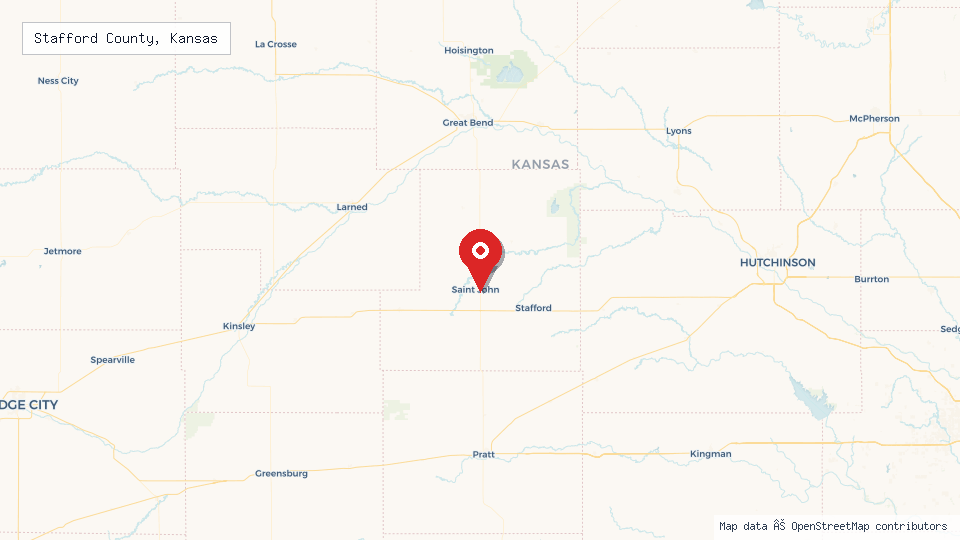 Street map of Stafford County, Kansas with location pin