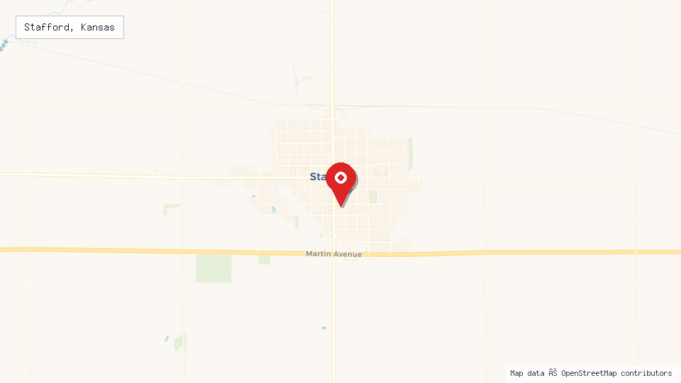 Street map of Stafford, Kansas with location pin