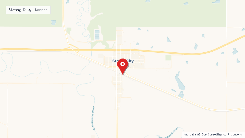 Street map of Strong City, Kansas with location pin
