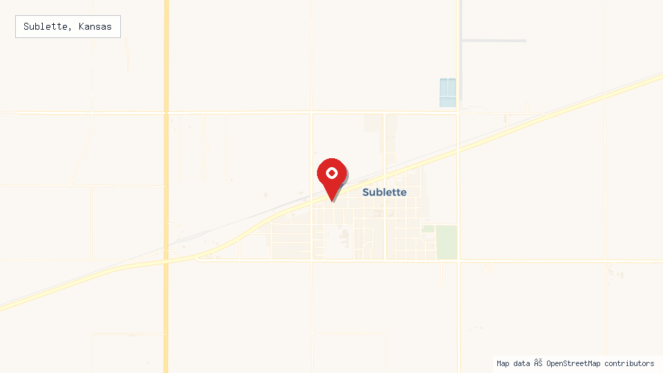 Street map of Sublette, Kansas with location pin