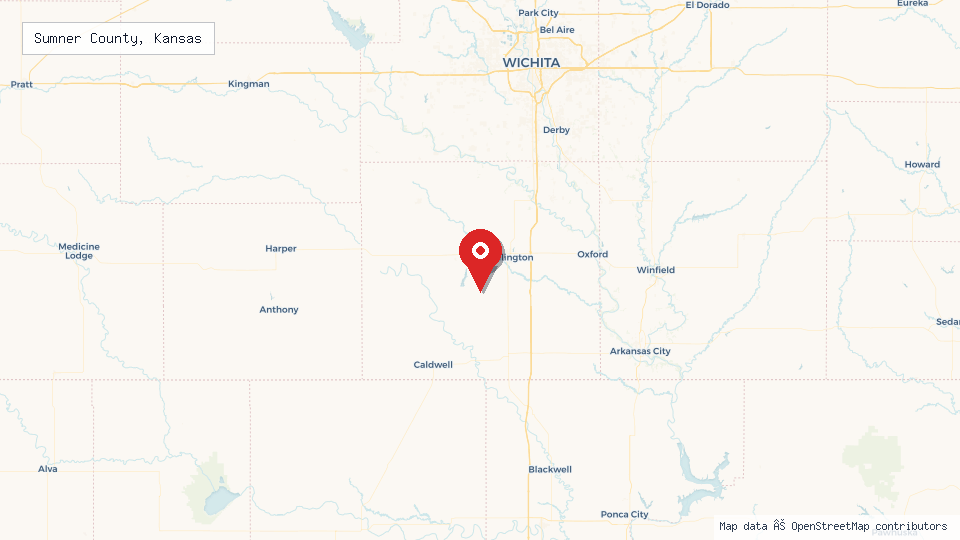 Street map of Sumner County, Kansas with location pin