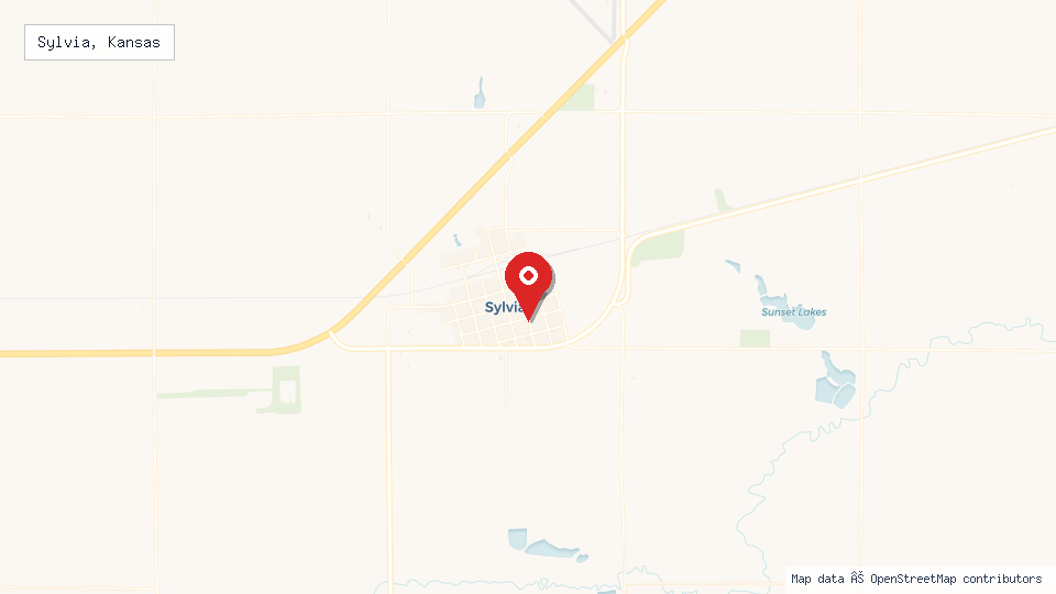 Street map of Sylvia, Kansas with location pin