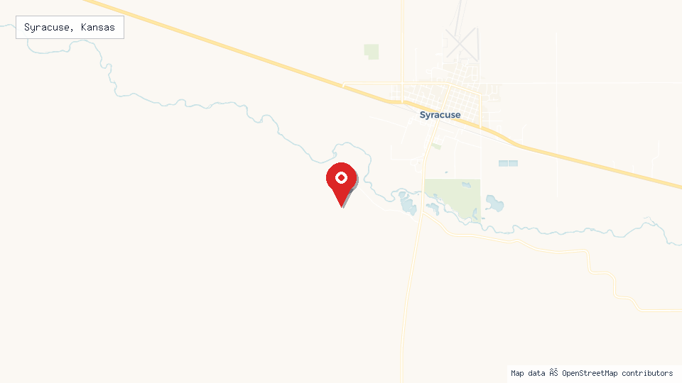 Street map of Syracuse, Kansas with location pin