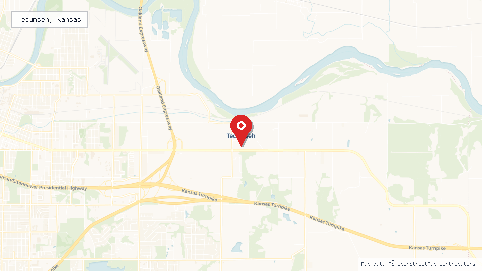 Street map of Tecumseh, Kansas with location pin
