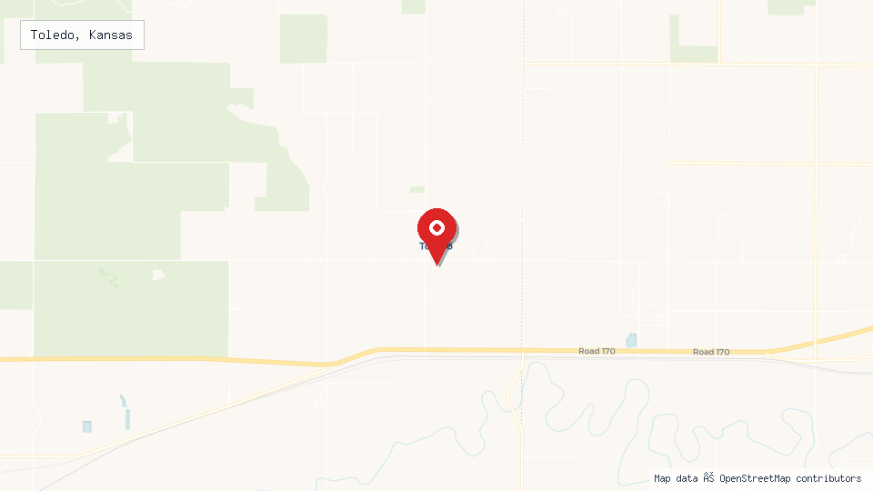 Street map of Toledo, Kansas with location pin