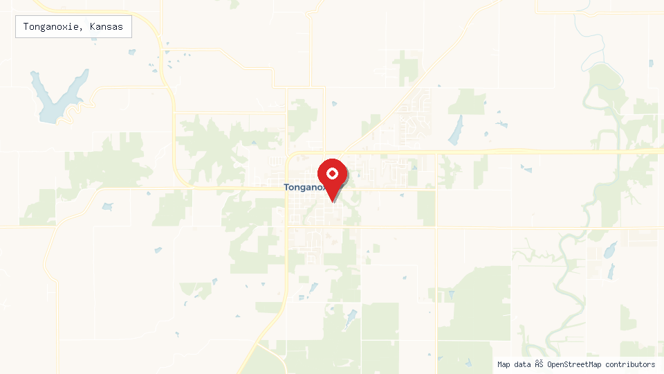 Street map of Tonganoxie, Kansas with location pin