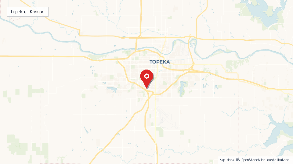 Street map of Topeka, Kansas with location pin