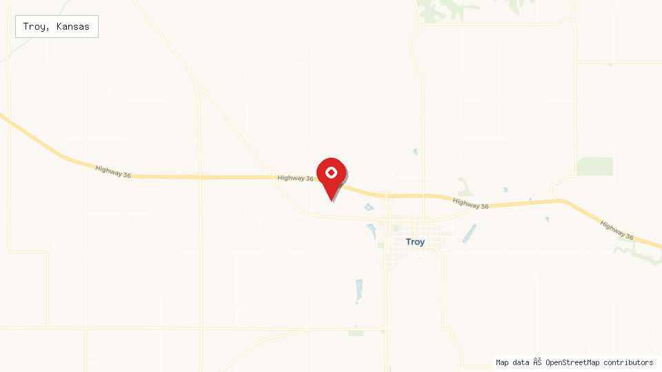 Street map of Troy, Kansas with location pin