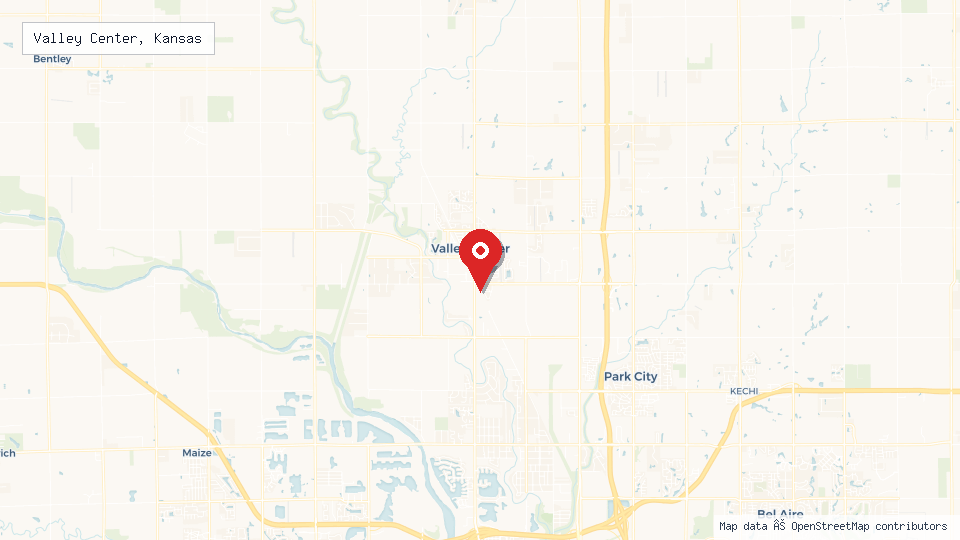 Street map of Valley Center, Kansas with location pin