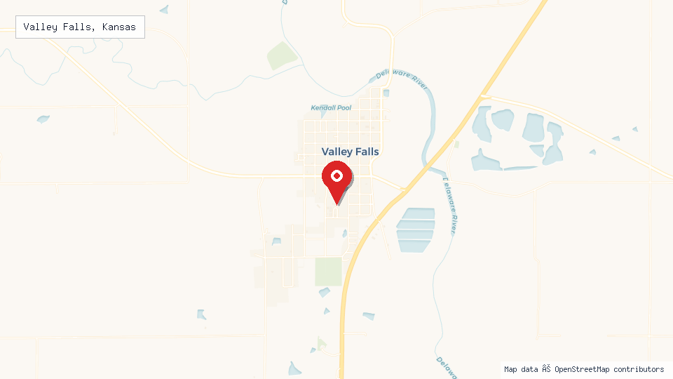 Street map of Valley Falls, Kansas with location pin